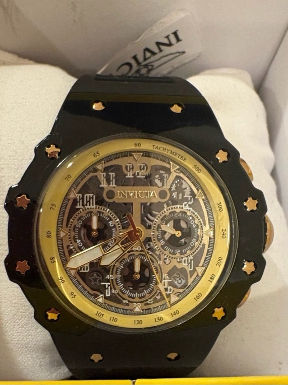 NWT Invicta Black and Gold Sport Chronograph Watch with original box retail $395